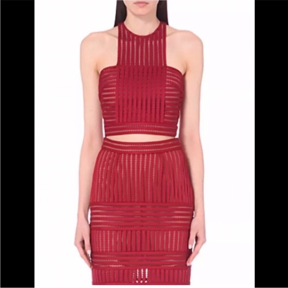 Self Portrait Matching Set in Burgundy Mesh